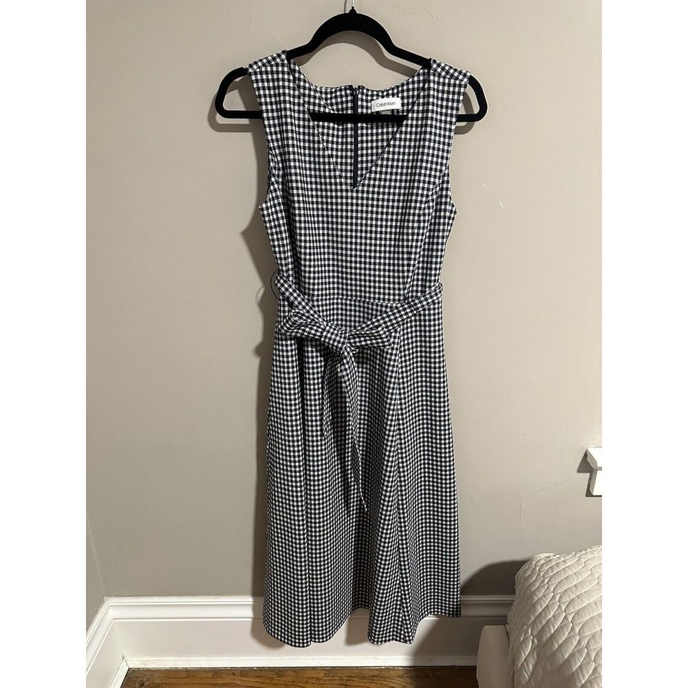 Calvin Klein Black and White Gingham Midi Dress - Picture 2 of 14